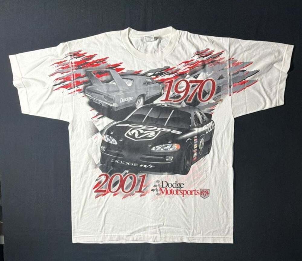Vintage 2001 Dodge Motorsports We're Back NASCAR All Over Print T-Shirt